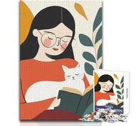Rompecabezas para Adultos, 1000 Piezas, Mujer Leyendo con Gato, Juguete, Juego Intelectual, decoración del hogar, Regalo de cumpleaños, tamaño 38x26cm