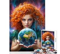 Rompecabezas para Adultos 1000 Piezas Mujer sosteniendo la Tierra Juguete Educativo Obra de Arte Regalo Juego Educativo Colección de Artistas Bellas Artes Tamaño 38x52cm