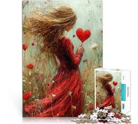 Rompecabezas para Adultos 1000 Piezas Mujer sosteniendo un corazón en el Campo Juego Intelectual para la decoración del hogar 52x38cm