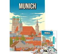 Rompecabezas para Adultos 1000 Piezas Múnich Alemania Póster de Viaje Vintage Frauenkirche Nuevo Ayuntamiento Desafío de Inteligencia Cerebral Juguetes adictivos Juego prácticos Grandess 1000