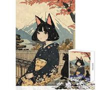 Rompecabezas para Adultos 1000 Piezas Nekomusume Grabado en Madera Juguete para decoración de Pared Gran Regalo y Juguete para Juego Educativo con póster a Juego y Hoja de Trivia tamaño 50x75cm