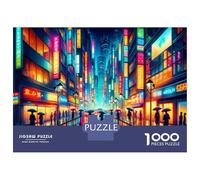 Rompecabezas para Adultos 1000 Piezas Neon Cityscape Rain Rompecabezas para Adultos Juego Práctico Decoración Actividades Divertidas En Casa 38x26cm/1000pcs