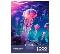 Rompecabezas para Adultos 1000 Piezas Neon Jellyfish Glowing Rompecabezas para Adultos Juguetes DIY Análisis Y Lógica Diversión En Casa Actividades, 38x26cm/1000pcs