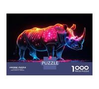 Rompecabezas para Adultos 1000 Piezas Neon Rhino on Black Background Rompecabezas para Adultos Juego Práctico Difícil Difícil Diversión En Casa Actividades, 38x26cm/1000pcs