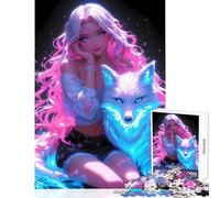 Rompecabezas para Adultos 1000 Piezas neón Seyx niña Zorro Resplandor decoración del hogar Juguetes Regalos para Mujeres y Hombres Juego práctico para cumpleaños y Navidad tamaño 50x75cm