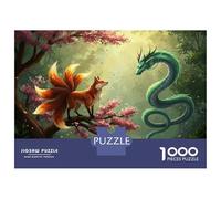 Rompecabezas para Adultos 1000 Piezas Nine-Tailed Fox Dragon Encounter Rompecabezas para Adultos Juguete Decoración De Pared Patrón De Ensamblaje Actividades Divertidas En Casa 38x26cm/1000pcs