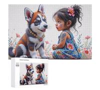 Rompecabezas para adultos, 1000 piezas, niños con cachorro Husky en el jardín, rompecabezas para adultos, juego práctico para mejorar la memoria, regalos para amigos y familiares, 1000 piezas