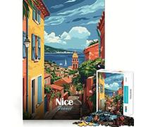 Rompecabezas para Adultos,1000 Piezas,Niza,Francia Póster de Viaje Arte de Corte Suave Juego Creativo para el Cerebro Diversión para el Tiempo Libre Regalo Tranquilo de Navidad (38x26cm)