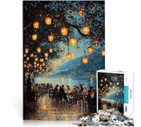 Rompecabezas para Adultos 1000 Piezas Noche de faroles Junto al Lago de inspiración impresionista Difícil y desafío Ideas de Regalos 38x26cm