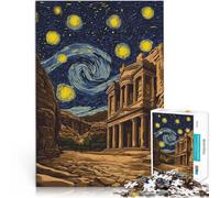 Rompecabezas para Adultos 1000 Piezas Noche Estrellada Petra Jordania Juego Educativo Familiar con póster a Juego y Hoja de Trivia 75x50cm