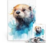 Rompecabezas para Adultos 1000 Piezas Nutria Marina de Acuarela Juegos educativos Decoración del hogar Mejorar el Amor Entre Parejas 52x38cm