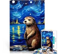 Rompecabezas para Adultos 1000 Piezas Nutria Noche Estrellada Juego desafiante y Juego Familiar Decoración hogar 38x26cm