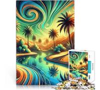 Rompecabezas para Adultos 1000 Piezas Oasis del Desierto Palm Lake Sky Desafiante Difícil Decoración de Pared cumpleaños y Navidad 75x50cm