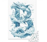 Rompecabezas para Adultos 1000 Piezas Ocean Waves Marlin Art Print Rompecabezas para Adolescentes Juego De Ingenio Mejora La Memoria Actividades Divertidas En Casa 52x38cm/1000pcs