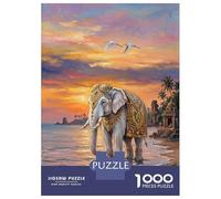 Rompecabezas para Adultos 1000 Piezas Ornate Elephant by The Sea at Sunset Rompecabezas para Adolescentes Juegos Familiares Difícil Difícil Cumpleaños Y Navidad 70x50cm/1000pcs