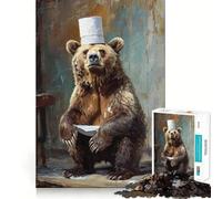 Rompecabezas para Adultos 1000 Piezas Oso Chef con Sombrero Arte de Corte preciso Juego Creativo Juguete Relajante Tiempo de Juego Escena navideña Arte (38x26cm)