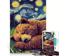 Rompecabezas para Adultos 1000 Piezas Oso durmiendo bajo una Noche Estrellada Arte de Corte preciso Juego Creativo Juguete Relajación Tiempo de Juego Escena navideña Arte (38x52cm)