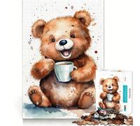 Rompecabezas para Adultos 1000 Piezas Oso en la Hora del café Arte de Corte preciso Juego Creativo Juguete Relajarse Tiempo de Juego Escena navideña Arte (50x75cm)