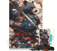 Rompecabezas para Adultos 1000 Piezas Oso Samurai Flor de Cerezo Arte de Corte preciso Juego Creativo Juguete Tiempo de Juego Relajante Escena navideña Arte (50x75cm)