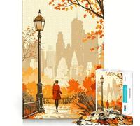 Rompecabezas para Adultos,1000 Piezas,otoño,Nueva York,Paseo por un Parque,ilustración Minimalista,articulaciones Suaves,Divertido Juego cognitivo,Juguete para el Tiempo Libre,Regalo para la Mente