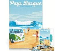 Rompecabezas para Adultos 1000 Piezas País Vasco Surf Van Arte de Corte preciso Juego Creativo Juguete Relajarse Tiempo de Juego Escena navideña Arte (38x26cm)