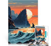 Rompecabezas para Adultos 1000 Piezas Paisaje de Olas al Atardecer Reducción del estrés Interesante Mejorar el Amor Entre Parejas 38x26cm