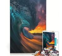 Rompecabezas para Adultos 1000 Piezas Paisaje de Puesta de Sol con Olas del océano Juego de ingenio interacción Entre Padres e Hijos fortalece el Amor Entre Parejas 38x52cm