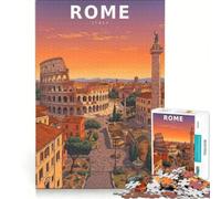 Rompecabezas para Adultos 1000 Piezas Paisaje Italiano Vintage Retro - Atardecer sobre la Roma eterna Juego Familiar decoración del hogar con Piezas de Formas aleatorias Que encajan Perfectamente