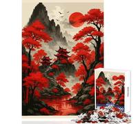 Rompecabezas para Adultos 1000 Piezas Paisaje japonés con árboles Rojos y templos decoración del hogar Juguetes Regalo de cumpleaños Juegos Familiares Entrena tu Cerebro y Tus Manos tamaño 38x26cm