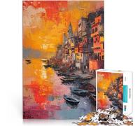 Rompecabezas para Adultos 1000 Piezas Paisaje Urbano al Atardecer con Barcos Juegos Juguetes Regalo para la decoración del hogar 75x50cm