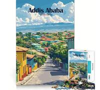 Rompecabezas para Adultos 1000 Piezas Paisaje Urbano de Addis Abeba Arte de Corte Exacto Juego Divertido para concentrarse Juego para Relajarse Decoración navideña para la Pared (50x75cm)