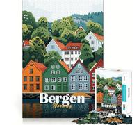 Rompecabezas para Adultos 1000 Piezas Paisaje Urbano de Bergen,Noruega Arte de Corte preciso Juego Creativo Juguete Relajación Tiempo de Juego Escena navideña Arte (38x26cm)