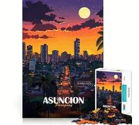 Rompecabezas para Adultos 1000 Piezas Paisaje Urbano Nocturno de Asunción,Paraguay Arte de Corte preciso Juego Divertido Juego de relajación Decoración navideña para Pared (50x75cm)