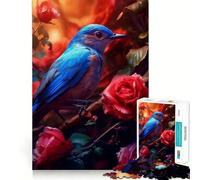 Rompecabezas para Adultos,1000 Piezas,Pájaro Azul,Rosa Roja,Corte Preciso,Divertido,Juguete de Construcción,Tiempo de Ocio,Juego Artístico de Cumpleaños 38x52cm