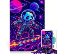 Rompecabezas para Adultos 1000 Piezas Panda Astronauta en patineta en el Espacio Corte Juguete Divertido para ejercitar la Mente Juego Tranquilo Regalo Divertido de cumpleaños (38x26cm)