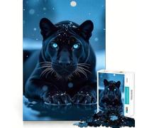 Rompecabezas para adultos 1000 piezas Pantera Negra en Invierno Ojos Azules Corte Preciso Divertido,Juguete de Construcción Concentración,Tiempo de Ocio Divertido,Juego Artístico de Cumpleaños 38x52cm