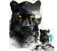 Rompecabezas para Adultos 1000 Piezas Panther Double Exposure Difficult and Challenge Hand Speed Race Toy Wall Decoration para Mayores de 14 años (50x75cm)