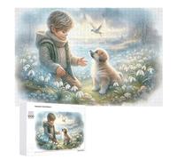 Rompecabezas para adultos, 1000 piezas para niños, cachorros y paloma en campanillas de nieve, rompecabezas para adolescentes, juguetes antiestrés, regalos para mujeres, actividades divertidas en casa