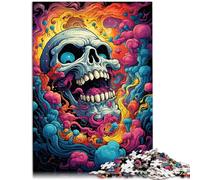 Rompecabezas para adultos 1000 piezas Patrón de cráneo colorido extraño montaje 26x38cm regalos para amigos y familiares para adolescentes 14 años y más