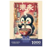 Rompecabezas para Adultos 1000 Piezas Penguin Eating Ramen in Japanese Setting Rompecabezas para Adultos Juegos Relajantes Regalos para Mujeres Juegos Desafiantes Regalos 38x26cm/1000pcs