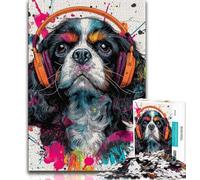 Rompecabezas para Adultos, 1000 Piezas, Perro con Auriculares, Juegos educativos, decoración del hogar, Regalo de cumpleaños, Arte Mural (38x26cm)