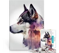 Rompecabezas para Adultos 1000 Piezas Perro de Bosque Husky Juego desafiante y Juego Familiar Interacción Entre Padres e Hijos 50x70cm