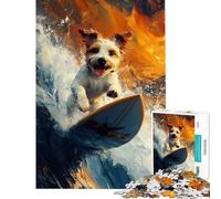 Rompecabezas para Adultos 1000 Piezas Perro surfeando en una Ola Rompecabezas para Adultos Juguetes DIY Desafío difícil Oferta Regalos para Toda la Familia (Tamaño 38x52cm)