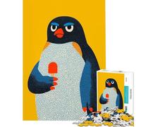 Rompecabezas para Adultos 1000 Piezas Pingüino con Paleta de Helado sobre Fondo Amarillo Rompecabezas de 1000 Piezas Juguete Decoración de Pared Divertido y humorístico (38x52cm)