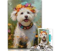 Rompecabezas para Adultos, 1000 Piezas, Pintura al óleo de bichón frisé, Juego desafiante y Educativo para Toda la Familia, para cumpleaños y Navidad, 38x26cm