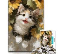 Rompecabezas para Adultos 1000 Piezas Pintura al óleo de Gato Rompecabezas para Adultos Alivio del estrés Vacaciones en casa Matar el Tiempo decoración del hogar Juguetes de 26x38cm