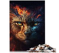 Rompecabezas para adultos, 1000 piezas, pintura de fuego, cara de gato, juego desafiante, 14.95 x 20.47 pulgadas, mejora el amor entre parejas