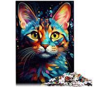 Rompecabezas para adultos 1000 piezas Pintura de gato de Bengala Juguete educativo de aprendizaje 14.96 pulgadas x 20.47 pulgadas con piezas de formas aleatorias totalmente encajables