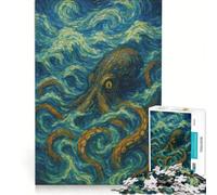 Rompecabezas para Adultos 1000 Piezas Pintura de Pulpo en un océano agitado Juego de ingenio Interacción Entre Padres e Hijos Fortalece el Amor Entre Parejas 38x52cm