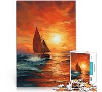 Rompecabezas para Adultos 1000 Piezas Pintura de un velero al Atardecer Corte de precisión Interacción Entre Padres e Hijos 52x38cm